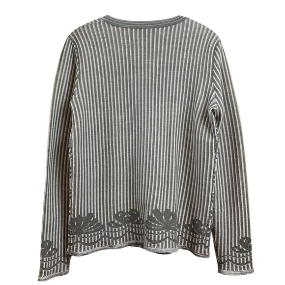 Worth New York Wool Knit Floral Striped Buttoned Cardigan Sweater Gray Ivory M - Picture 2 of 9